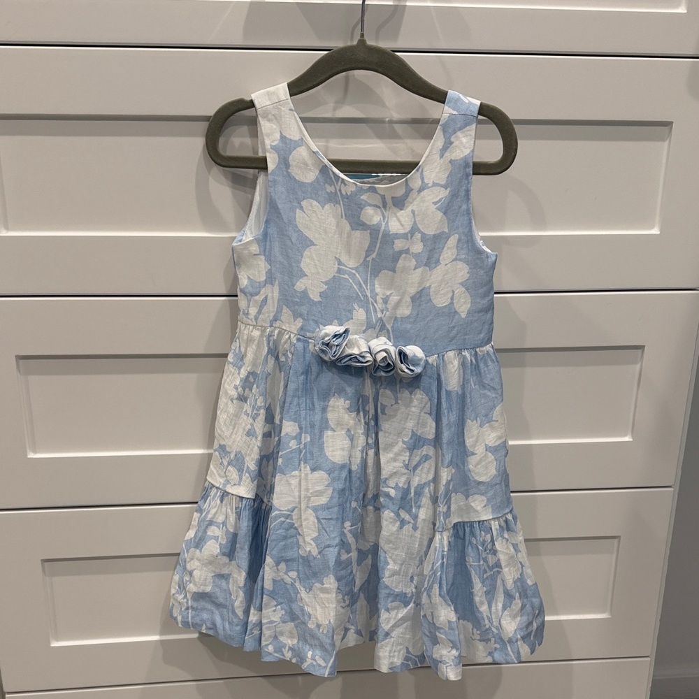100% Linen Blue and White Floral 4T Dress